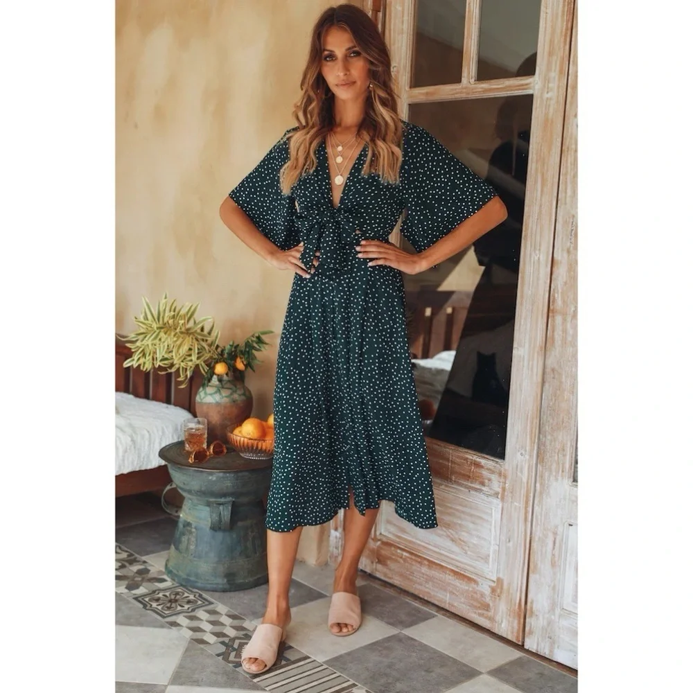Stuck in Your Ways Midi Dress Green Size Xs from Hello Molly